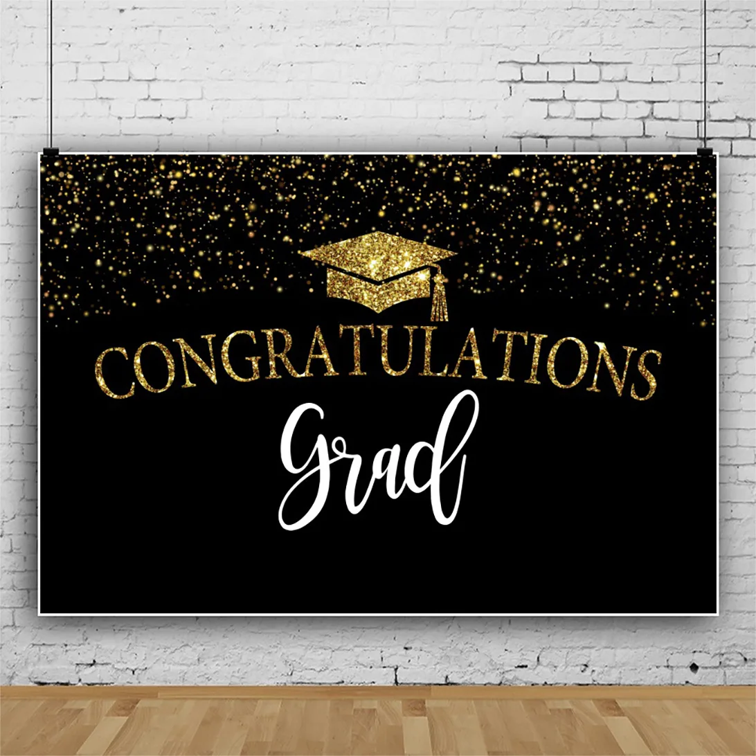 

2023 Season of Graduation Photography Background Black Gold Spot Bachelor's Hat Graduation Party Decor Banner Studio Backdrop