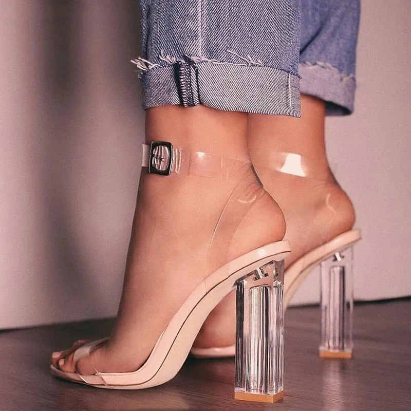 Clear Heels Sandals Women PVC Transparent Heels Summer Shoes Woman Party Suede Ankle Strappy Sandalias Mujer 2022 Female Sandals