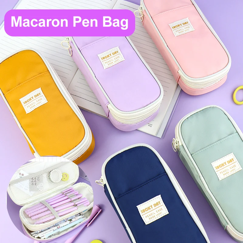 

Портативный многофункциональный тканевый пенал в виде макарона, Большой Вместительный чехол для ручек и карандашей, школьные принадлежнос...