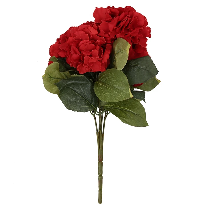 

Искусственный цветок гортензии 10 шт., букет с 5 Большими головками (диаметр 7 дюймов на каждую головку), Красный