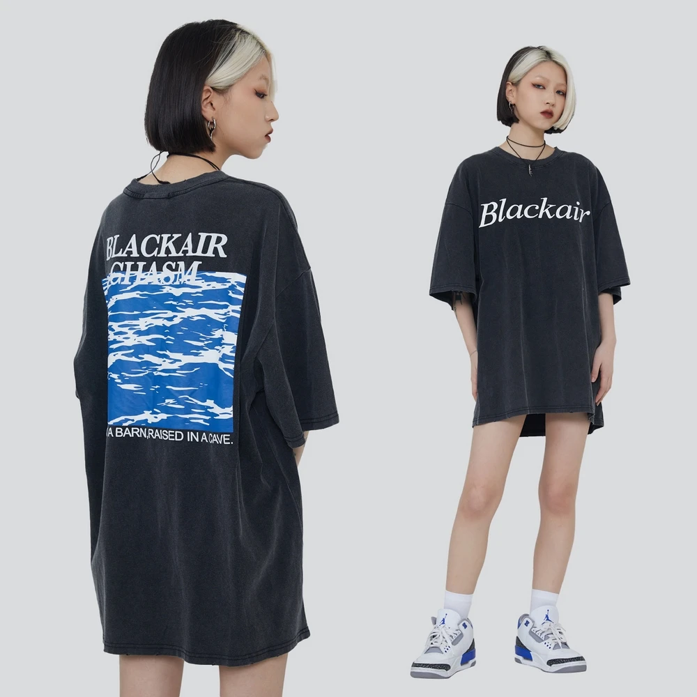 

Streetwear Grunge Y2k Tops Frayed Retro Puff Print Hip Hop Tshirt Oversized Distressed T Shirts Summer Cotton Loose Women Tees