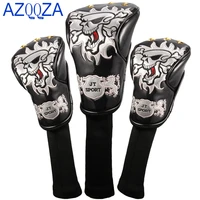 gloof leather skull head embroidery style golf club headcover set protector long neck with interchangeable number tag 3 5 7 x