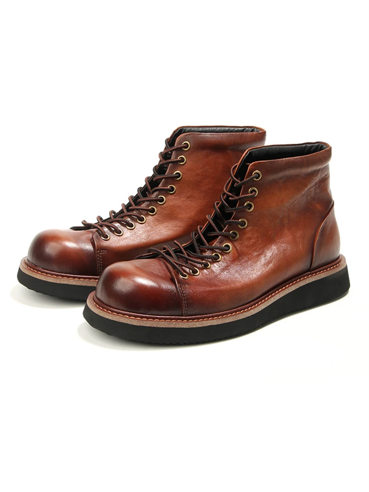 Мужские классические ботинки из натуральной кожи с большим круглым носком