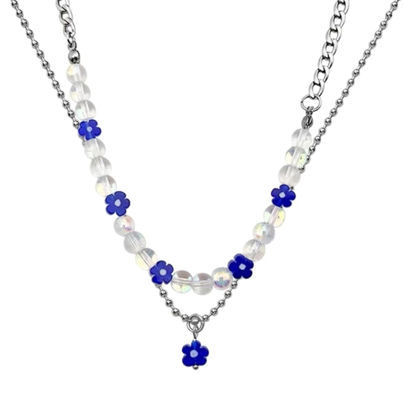 

2Pieces Chain Choker Chain Necklaces Pendant Necklaces Flower Bead Necklaces