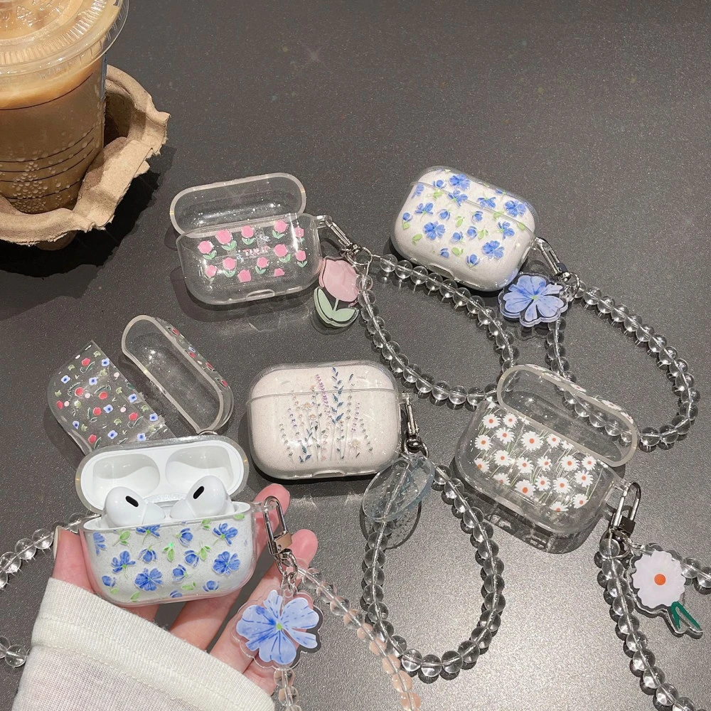 Блестящий кулон-браслет с бусинами для наушников Apple airpods Pro 2nd Fashion Heart Flower Cover
