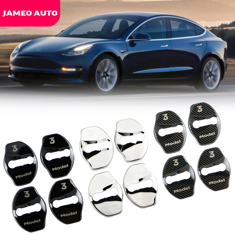 

Jameo Auto 4Pcs/Set Fit for Tesla Model 3 2017 - 2022 Stainless Steel / ABS Car Door Lock Protective Cover