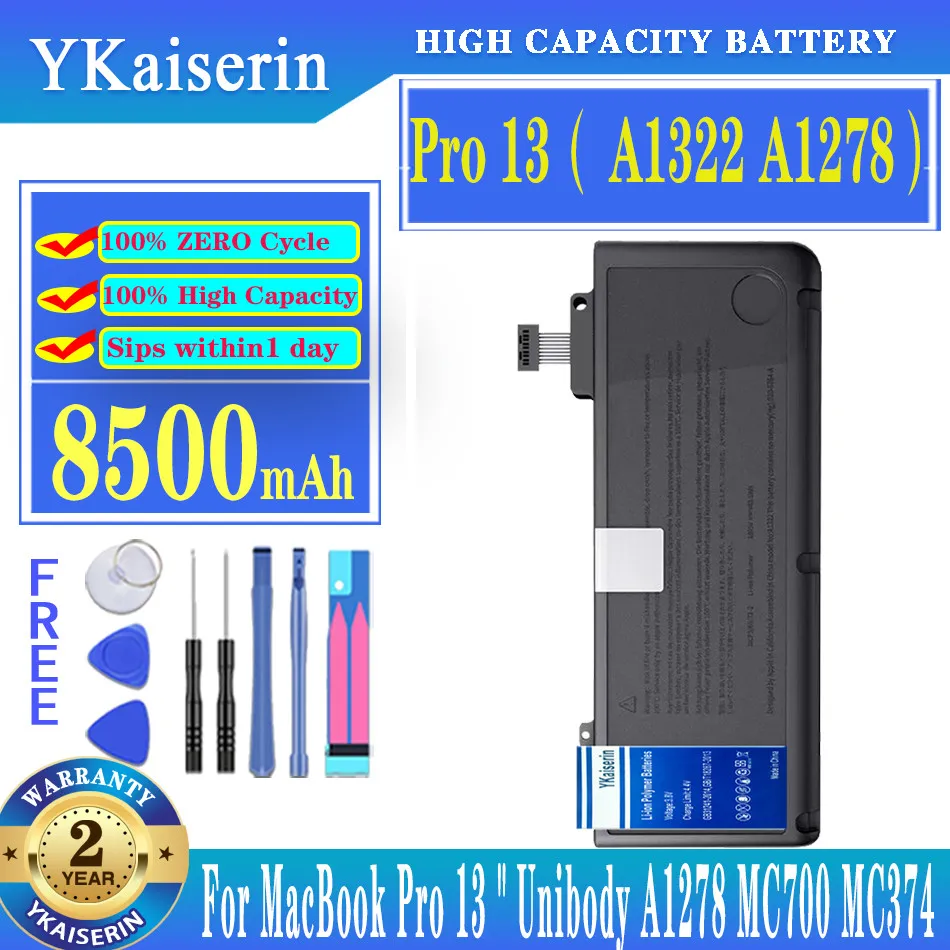 

YKaiserin Battery Pro 13 (A1322 A1278) 8500mAh for MacBook Pro 13 " Pro13 Unibody A1278 MC700 MC374 Mid 2009 2010 2011 2012