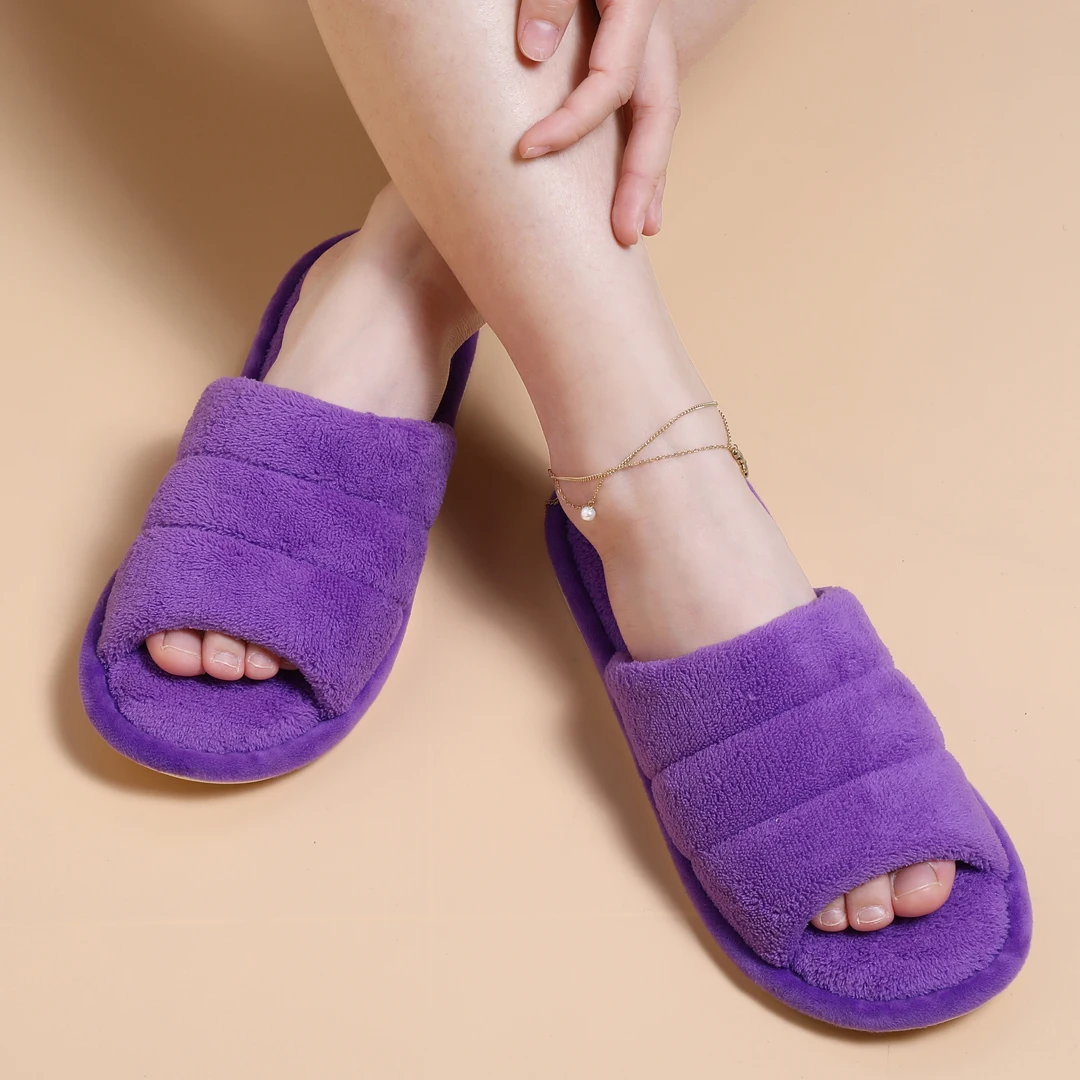 

Comwarm Plush House Slippers For Women And Man Open Toe Cozy Cotton Shoes Indoor Outdoor Flat Soft Breathable Non-slip Sandals