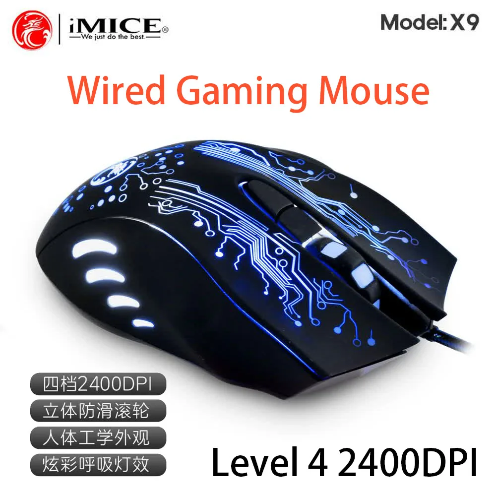 Фото Игровая мышь, проводная компьютерная мышь, USB-мышь для геймеров, 3200 точек на дюйм, 6 кнопок, эргономичная игровая мышь Magic Game Mice X9 для ноутбука №1