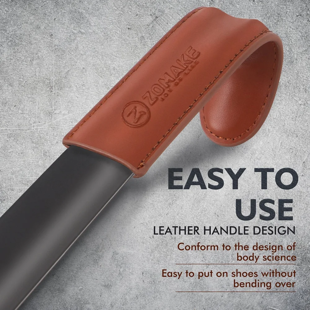 ZOMAKE 2Pcs Extra Long Metal ShoeHorn 72cm with Leather Handle Small 19cm with Travel Shoe Horns Wear Shoe Helper for Unisex