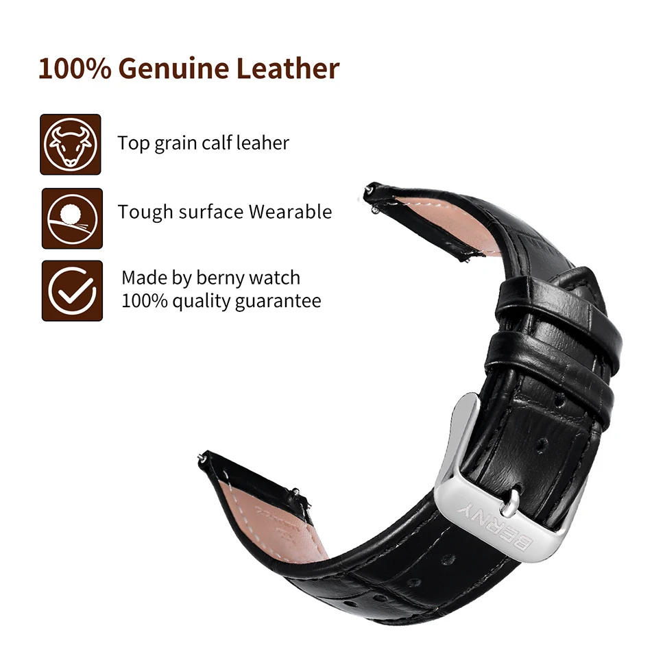 BERNY Watch bands 100% Genuine Leather 12/14/16/18/20/22mm Bamboo knot grain Watch Strap for Style replace Quanlity Watch Bands