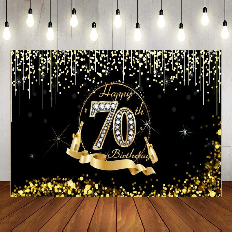 

Happy 70th Birthday Banner Decorations Photography Backdrop 70 Years Old Birthday Party Supplies Background Banner Photo