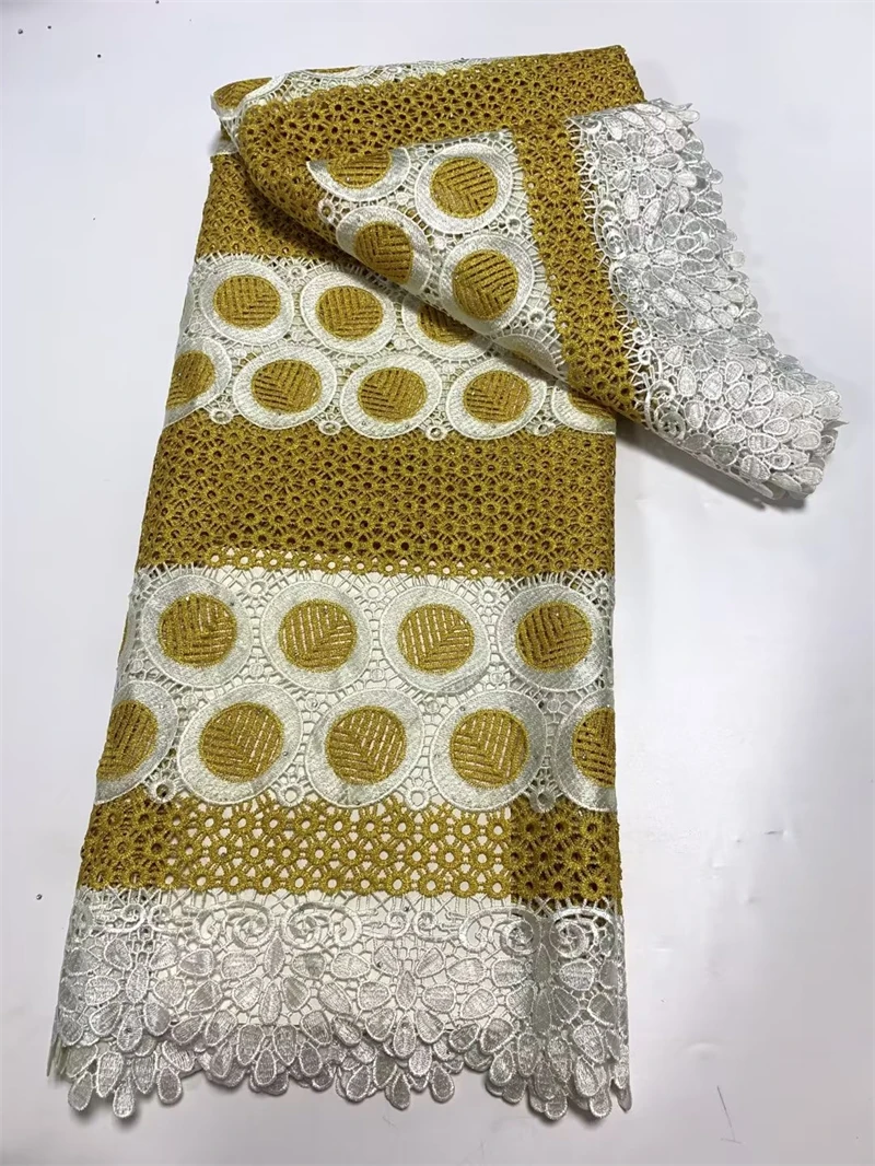 

African Lace Fabric Gold Embroidery Guipure Cord Lace Fabrics For Women Dress 5 Yards