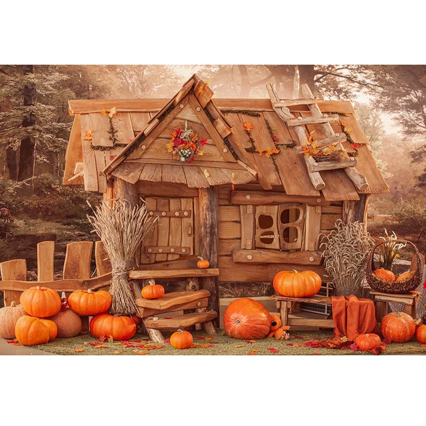 Виниловый фон для фотосъемки Mehofond с изображением кабины в лесу осеннего урожая