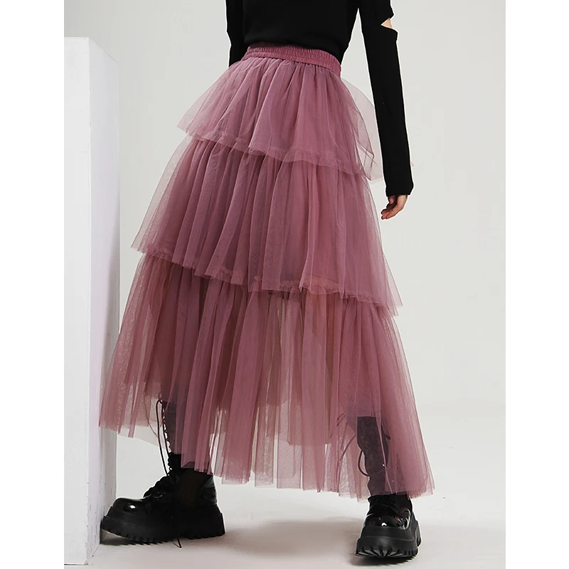 

Юбка женская трапециевидная сетчатая с завышенной талией, на весну/лето, TB1089