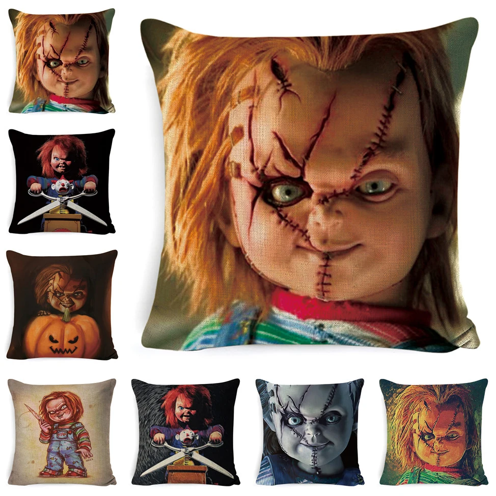 

Chucky Horror Movie Art Works Printed Pillowcase Car Sofa Decoration Pillowcase Halloween Home Decoration Linen Cushion Cover