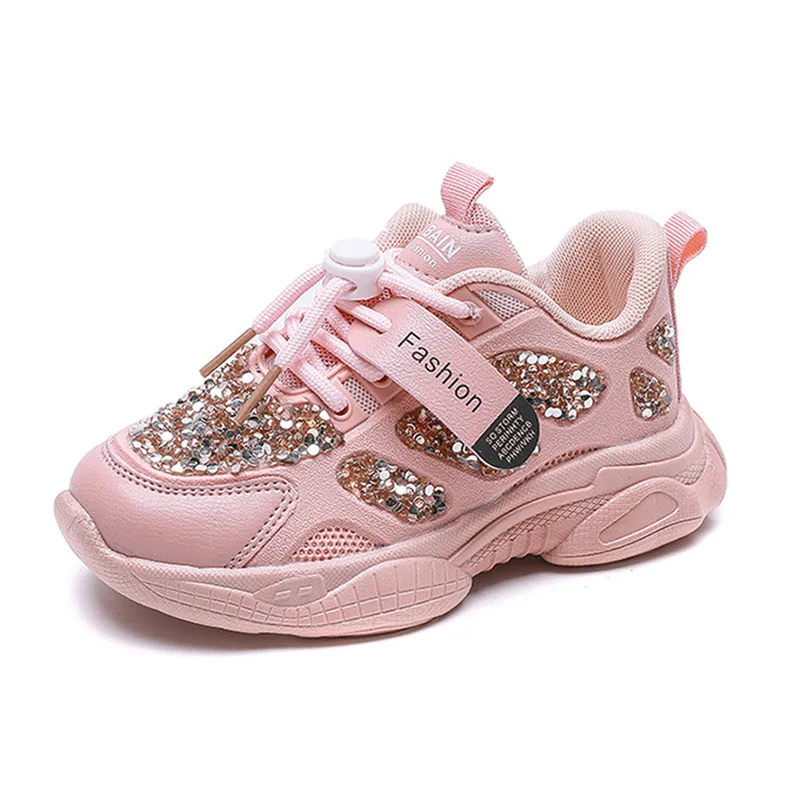 

Autumn Kids Sequins Sneakers Children School Girls Korean Glitter Daddy Sports Chunk Shoes Pink White 5 6 7 8 10 11 12 Years Old