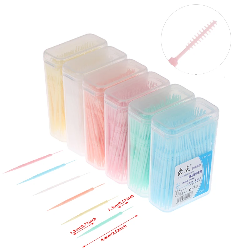 

200Pcs Double-headed Disposable Dental Flosser Interdental Brush Teeth Stick Toothpicks Floss Pick Oral Gum Teeth Cleaning Care