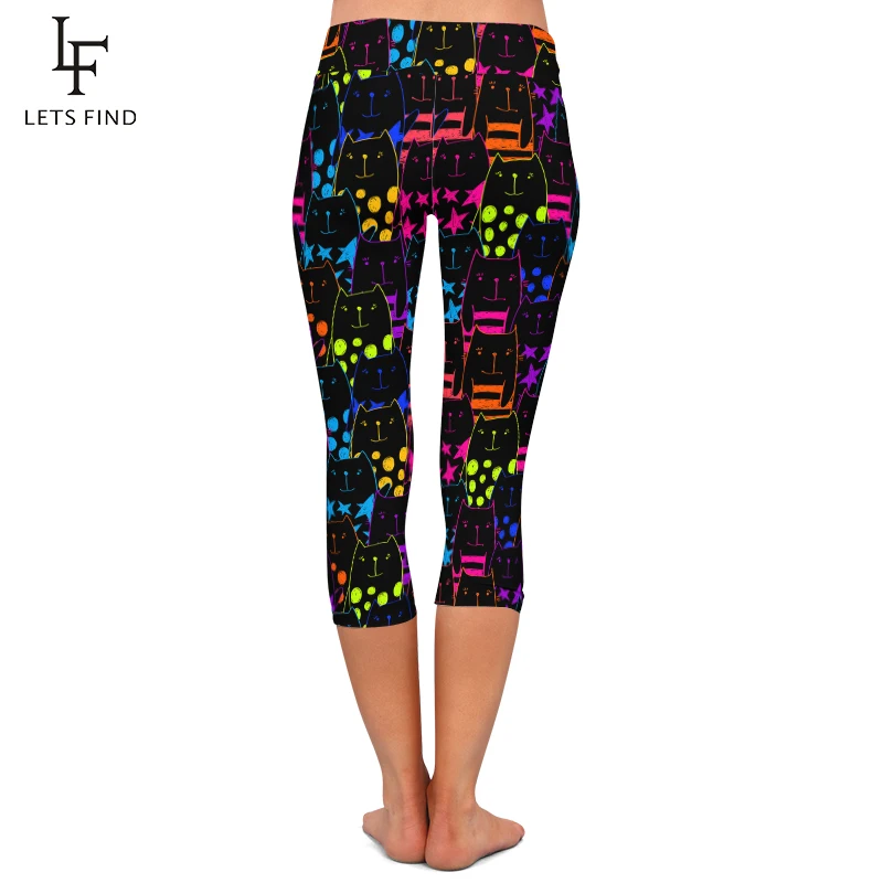 Женские флуоресцентные леггинсы-Капри LETSFIND с цифровым принтом мультяшного кота