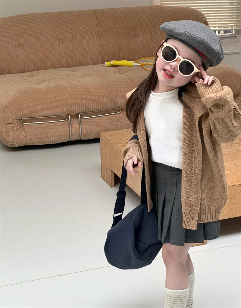 

Spring Autumn Girls Sweater Fashion Baby Children Clothing Solid Long Sleeve Sweaters Kids Coat Baby Jacket 2023 New