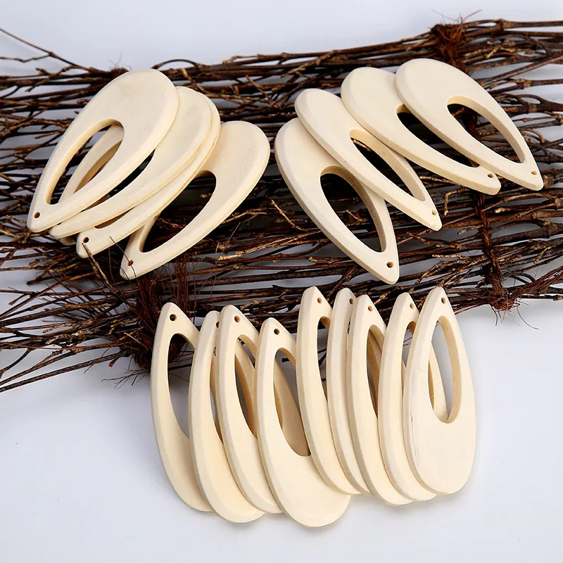 

WB25 10pcs Flat Teardrop Shape 62x27mm Natural Wood Pendants Beads for DIY Crafts Jewelry Making