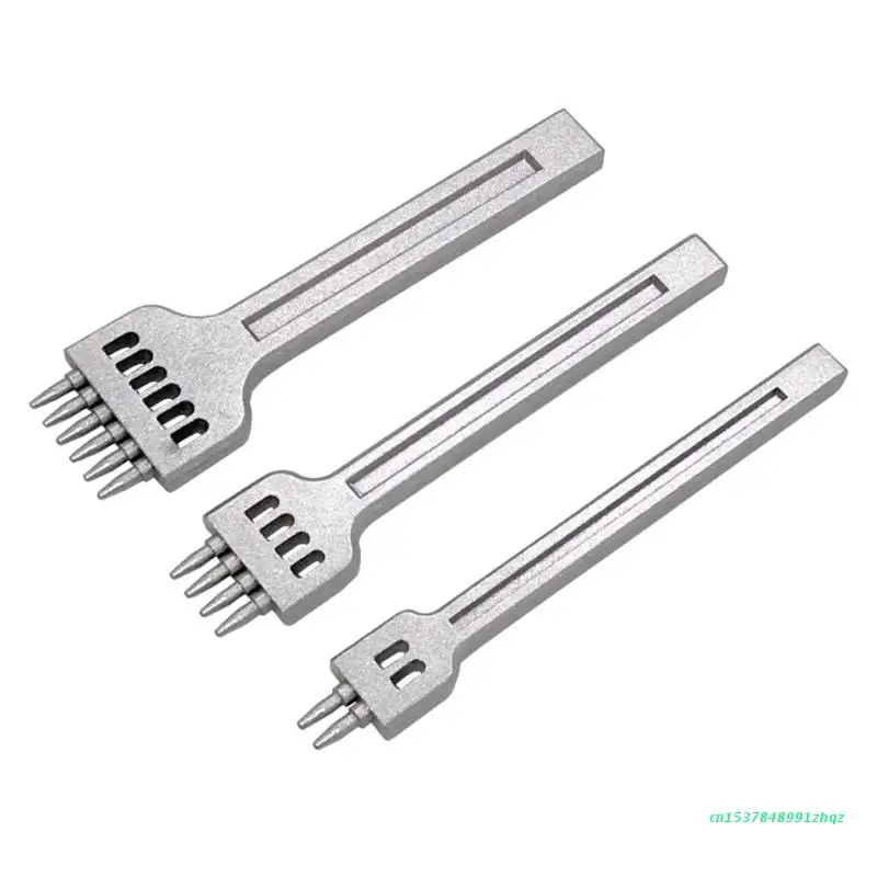 

3pcs Leather Prong Punch Tool Set 4mm 2/4/6 Holes Steel Row Circular Cut Round Hole DIY Diamond Lacing Stitching