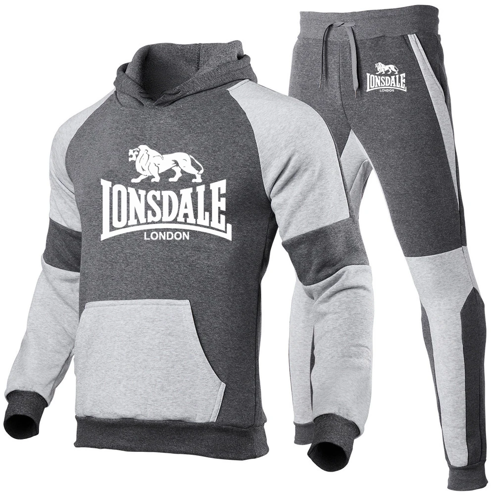 Мужской весенний спортивный костюм Lonsdale хлопковые толстовки с капюшоном и штаны