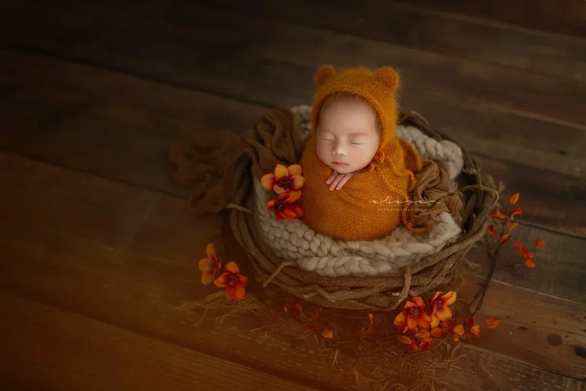 Шерстяная шапка для новорожденных реквизит фотосъемки вязаная с медведем