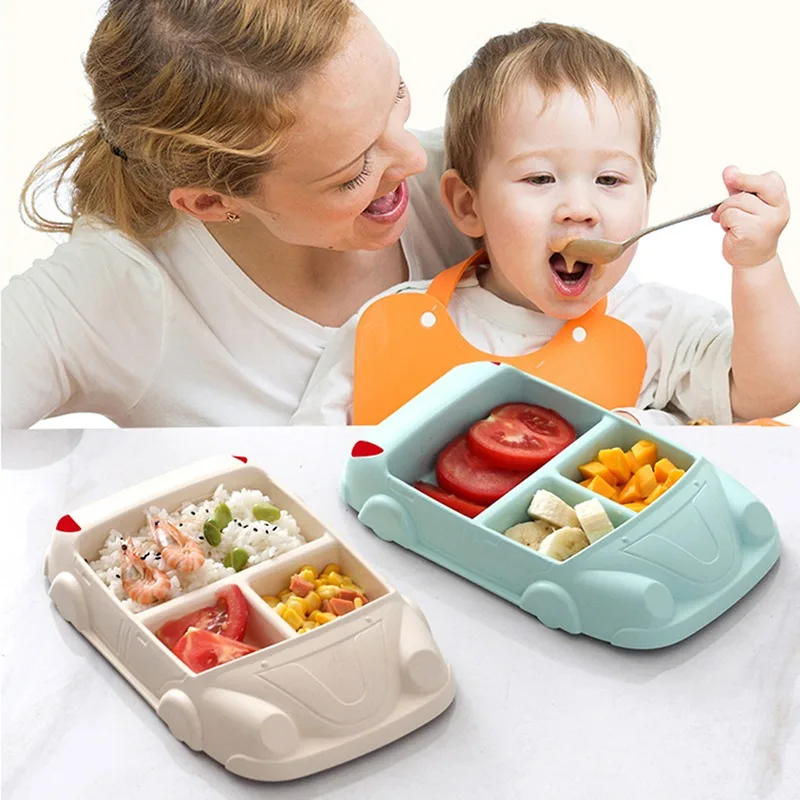 

Baby Food Containers Infant Bamboo Fiber Training Dishes Baby Feeding Sets Children Tableware Car Shape Bowl Cup Plates