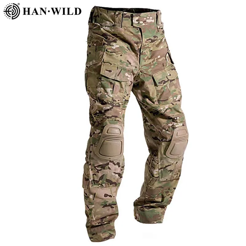 Pantalones Multicam de camuflaje del ejército, pantalones tácticos militares de tela para caza, senderismo, Paintball, combate, Cargo, + rodilleras