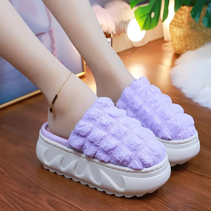 

Winter Woman Slipper Flock Room Shoes Pantofle Slides Beige Heeled Sandals Platform Low Massage 2022 Black Soft Solid Rome Fabri