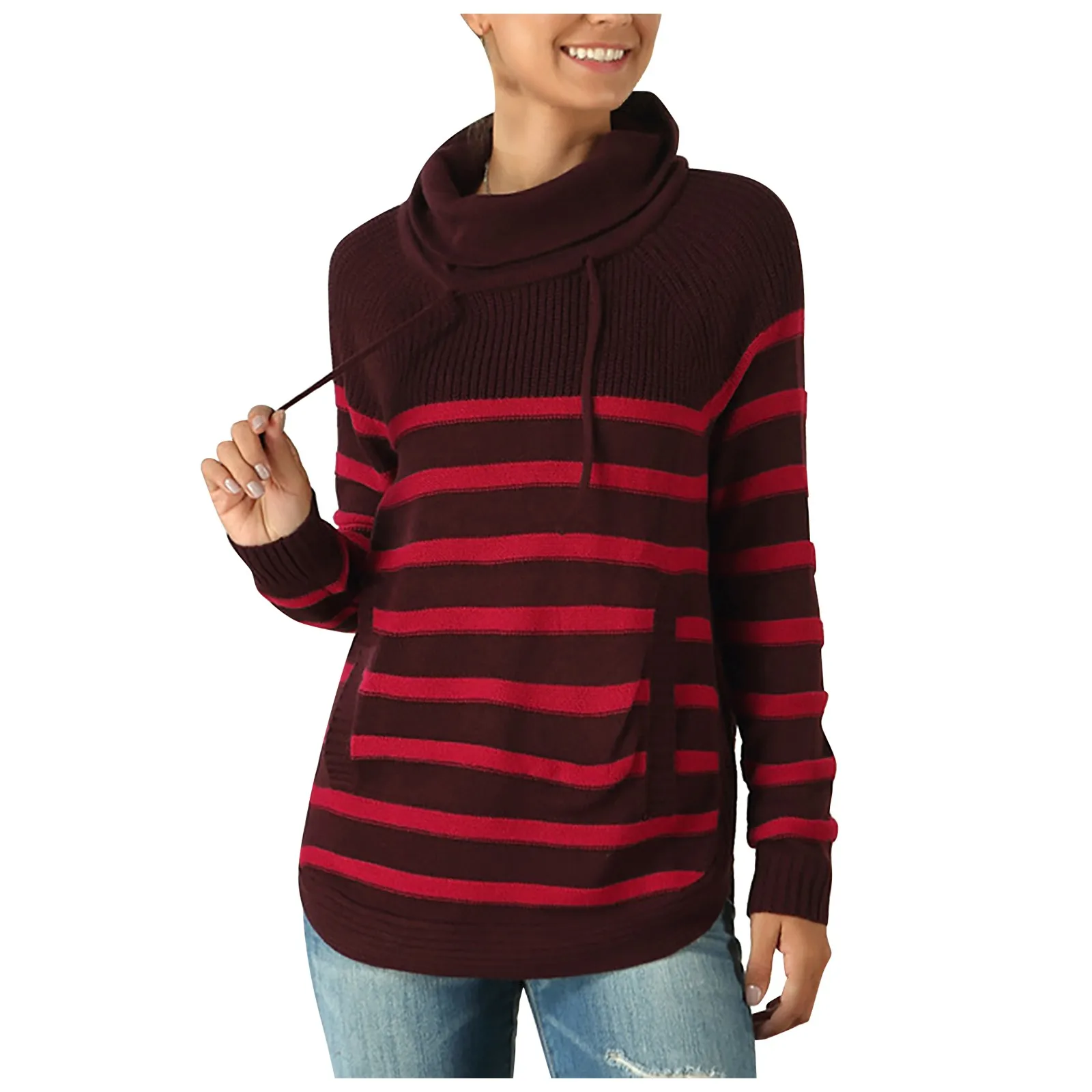 

Женский осенне-зимний вязаный свитер с длинным рукавом и высоким воротником