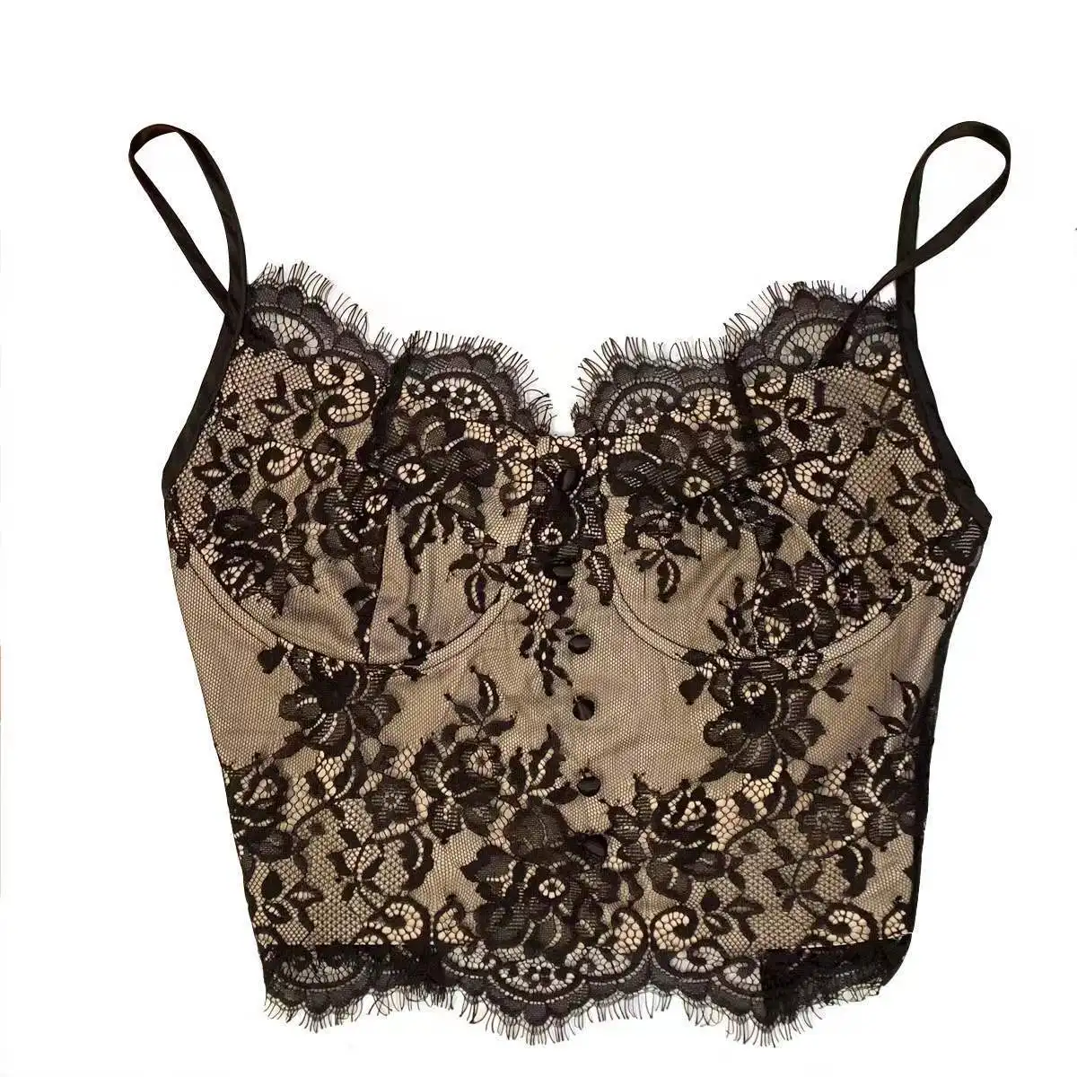 

Summer Women Top Spaghetti Strap Lace Sexy Club Tank Top Crop Cotton Embroidery Slim Cami V Neck Female Clothes Corset Top