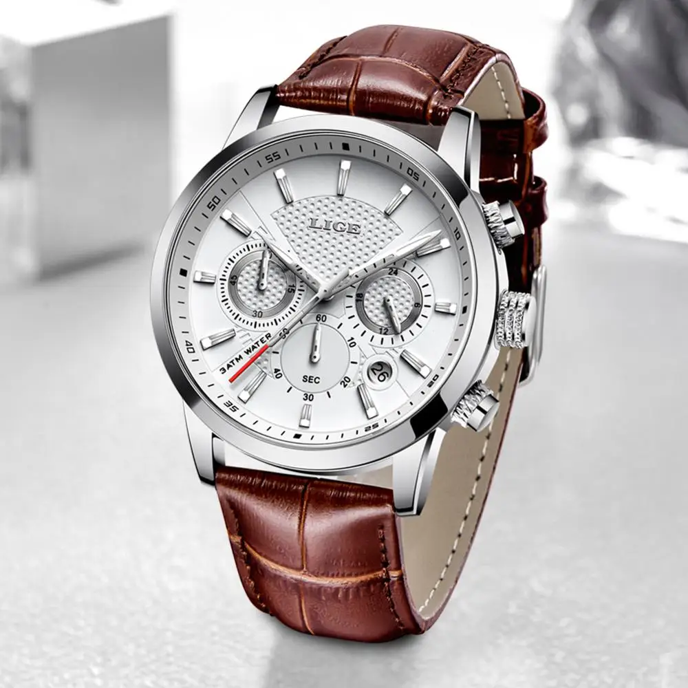 

Watches Mens 2022 LIGE Top Brand Luxury Casual Leather Quartz Men's Watch Business Clock Male Sport Waterproof Date Chronograph
