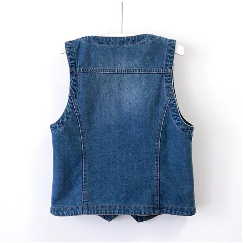 

Blue Vintage Thin Denim Vest Women Student Waistcoat V Neck Cowboy Sleeveless Jacket Summer Korean Slim Short Jeans Vests Female