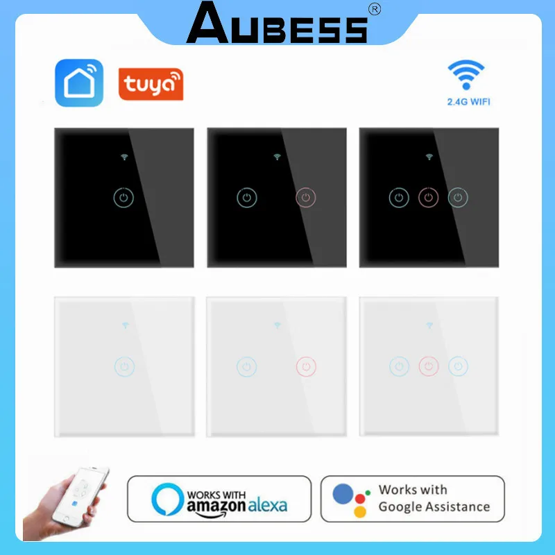 

Умный выключатель света Tuya с Wi-Fi и стеклянной панелью, сенсорный выключатель для умного дома, настенный, без нейтральной системы, для Alexa, Google...