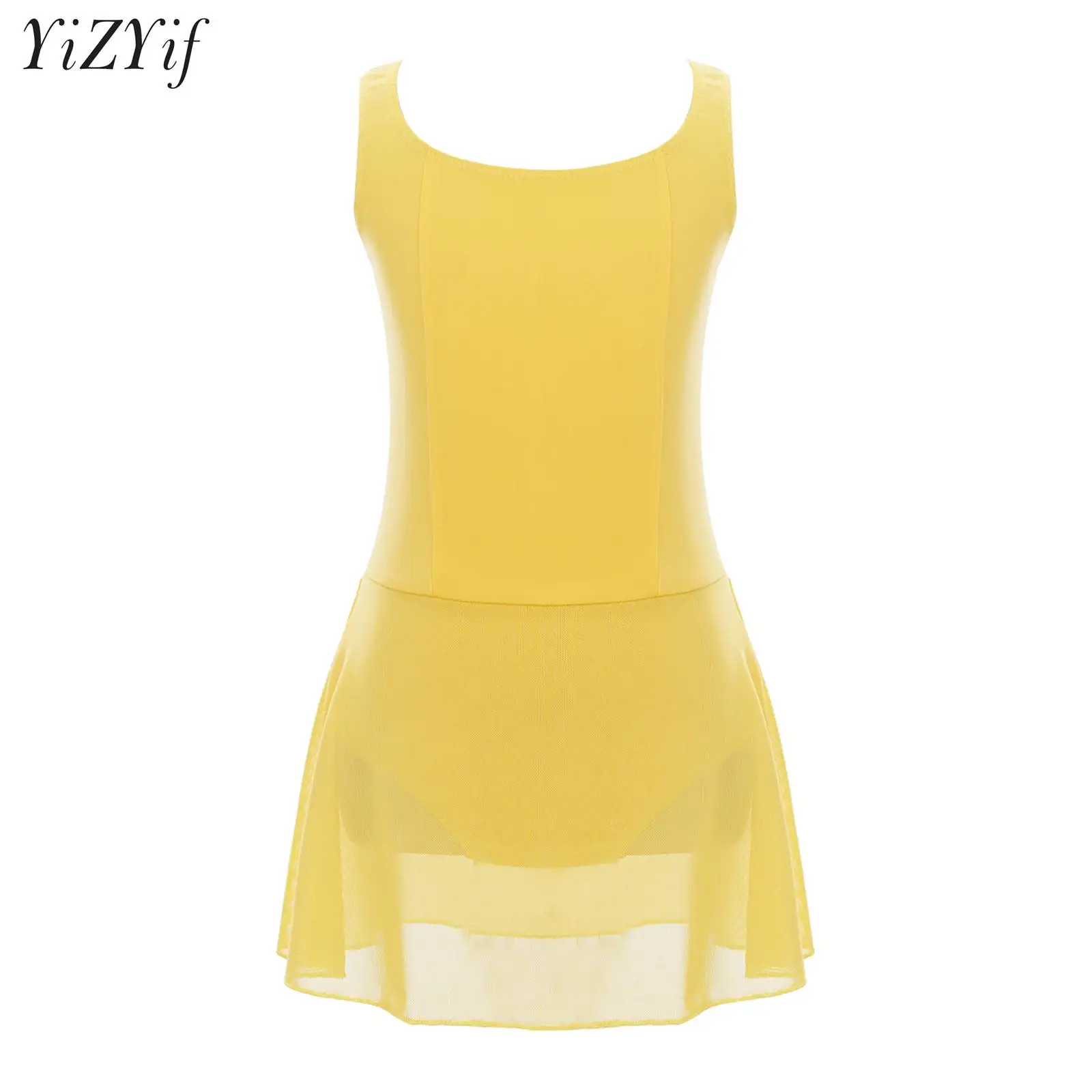 

Kids Girls Ballet Dress Gymnastics Leotard Mesh Splice Sleeveless Ballet Leotards Bodysuit Dance Training Costumes Solid Dresses