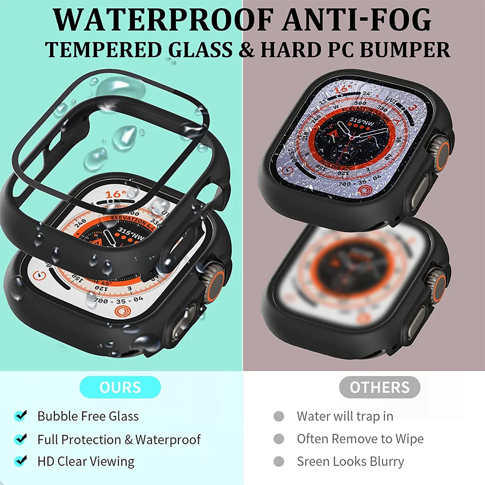 Стекло + чехол для Apple Watch Ultra 49 мм защита от царапин ПК Iwatch Защитная пленка экрана -