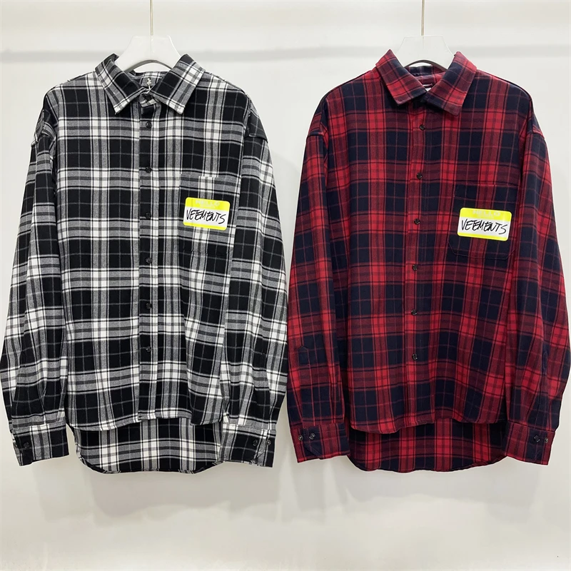 

Hello My Name Is Vetements Shirt Men Women High Quality Vintage Letter Print Flannel Long-sleeved Casual Plaid Shirts Vetements