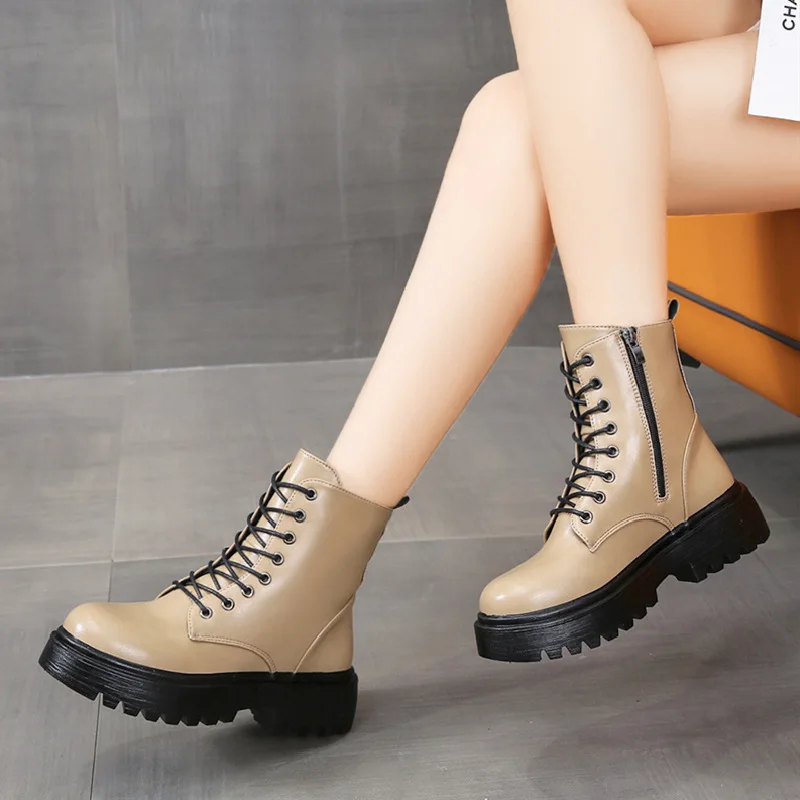 Women Chelsea Boots Genuine Leather 2022 New Autumn Winter Fashion Women's Ankle Boots Retro Marton Boots Ladies Platform Heels