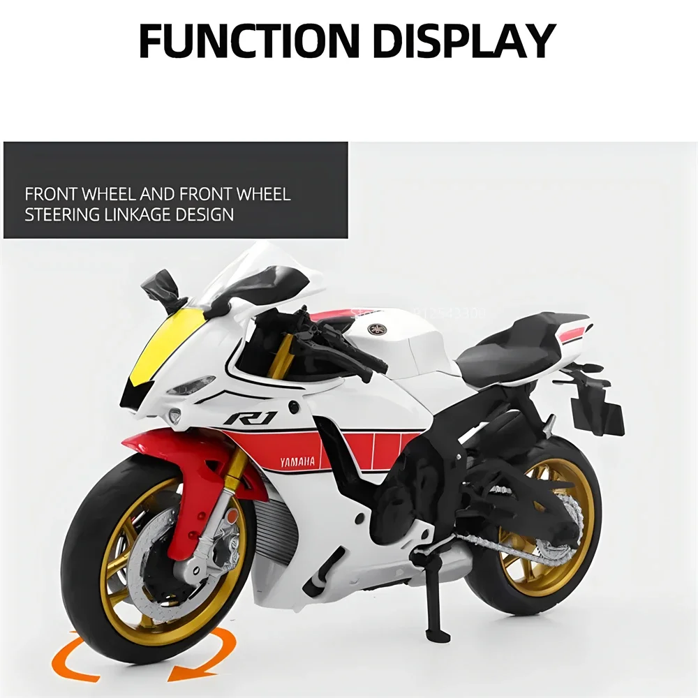 Фото Масштаб 1/12 Yamaha YZF-R1M, модель мотоцикла, игрушка из сплава, литые под давлением модели, коллекция мотоциклов, рождественские игрушки для мальчиков, подарки №4