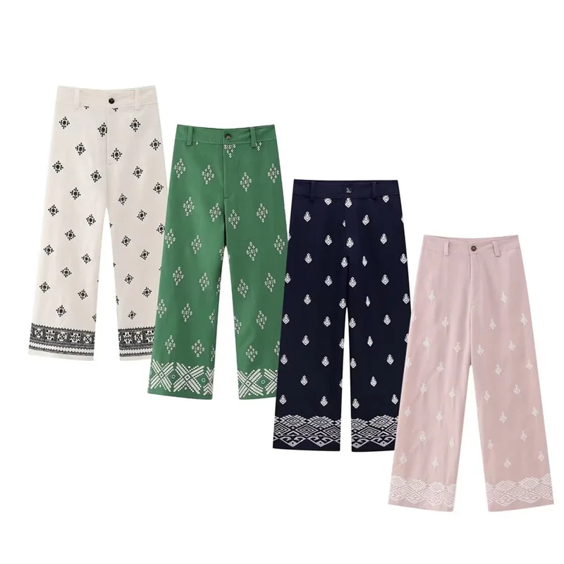 

Брюки женские универсальные льняные с вышивкой, удобные свободные штаны разных цветов, уличный стиль, для отдыха, весна-лето 2023