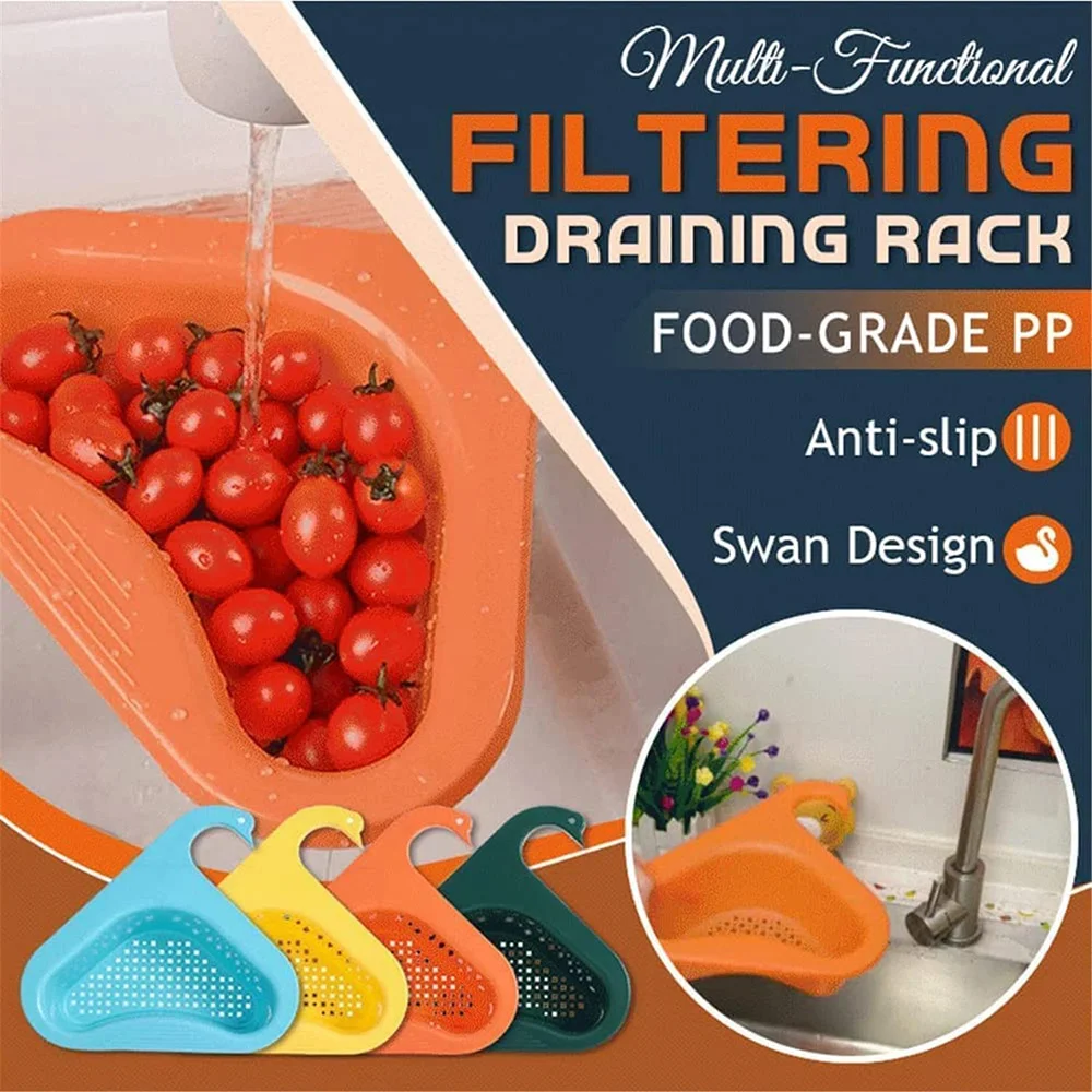 

Multifunction Kitchen Sink Strainer Fruit Vegetable Drain Basket Waste Filter Drain Basket Swan Hanging Filtering Draining Rack