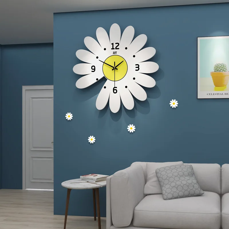 

Nordic Simple Design Style Wall Clock Little Daisy Single Side Wall Clocks Modern Living Room Restaurant Kitchen Decor Clocks