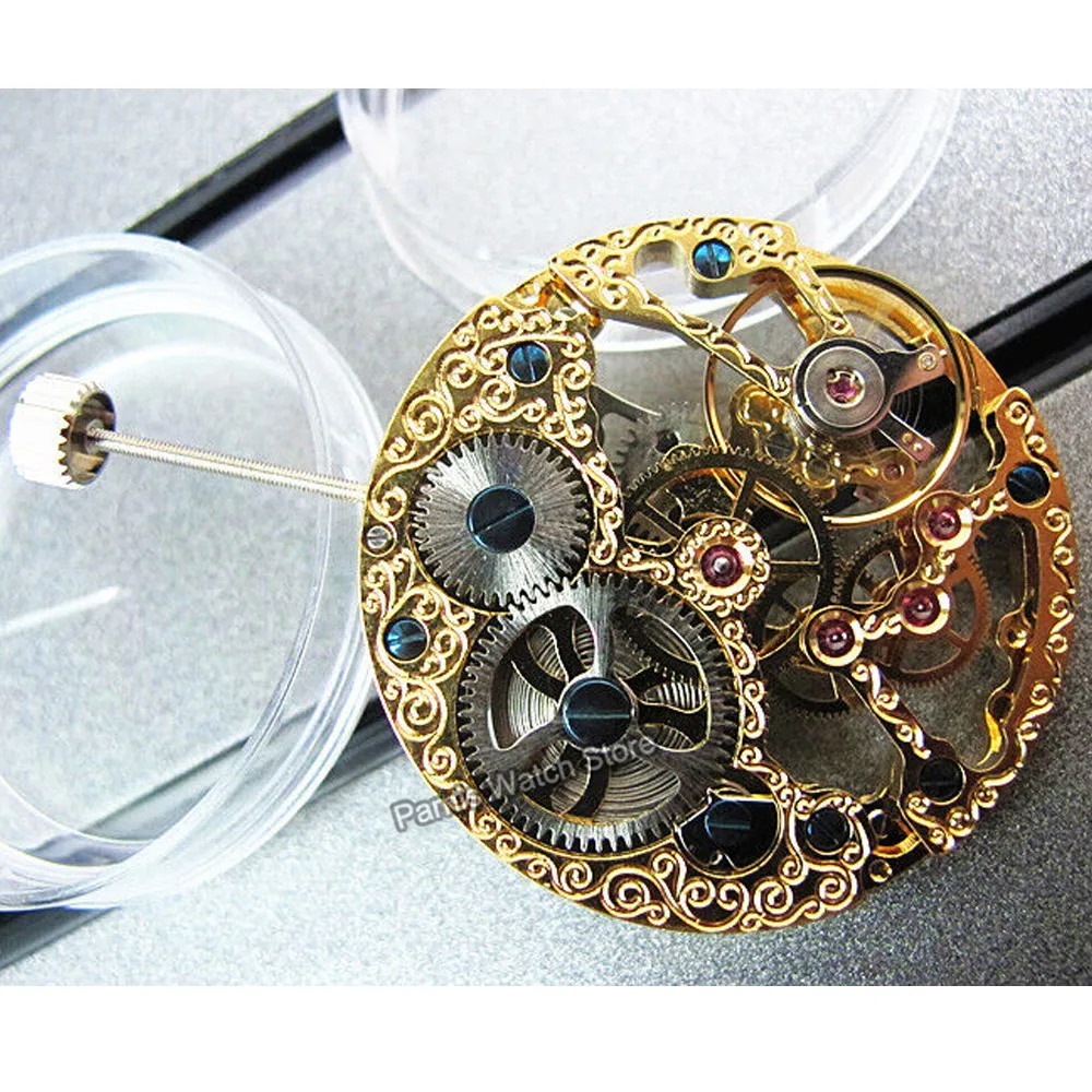 Наручные часы с механизмом из розового золота полые 17 драгоценных камней 6497