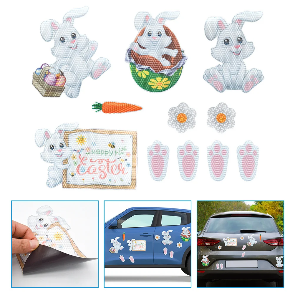 

11pcs Reflective Bunny Carrot Magnet Sticker Set Car Garage Refrigerator Decals