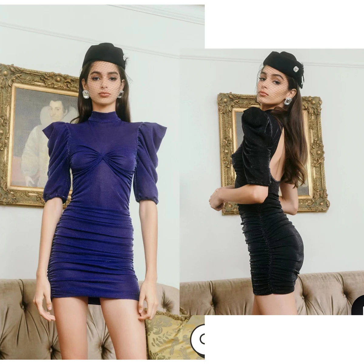 

2022 New Short Folded Puff Sleece Women Temperament Sexy Backless Slim Fit Stretch Hip Dress Party Dress