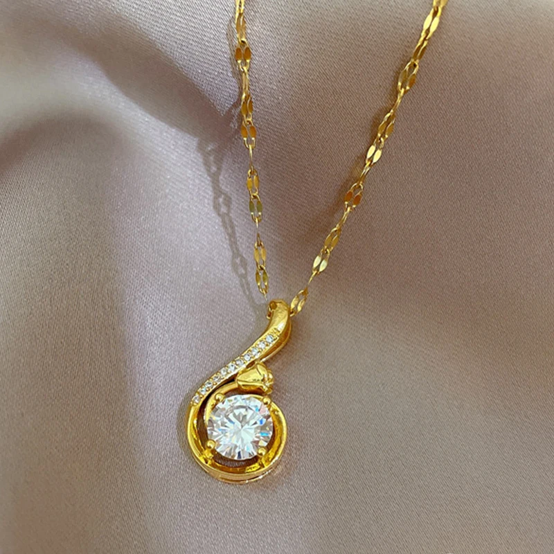 Pendant Necklace for Women Rhinestone Girl Gold Stainless Steel Jewelry Chain Party Birthday Present Gift daughter |