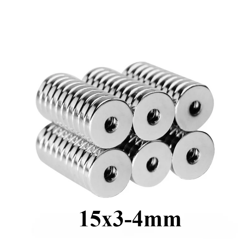Неодимовый магнит размером 15x3-4 мм с отверстием 15x3/4