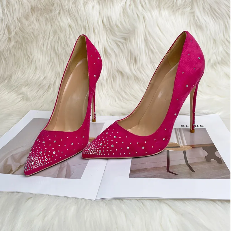 

Туфли на высоком каблуке с острым носком Ms Grace, красные замшевые сексуальные туфли на шпильках 12 см с открытым носком, искусственное платье от 33 до 45 ярдов